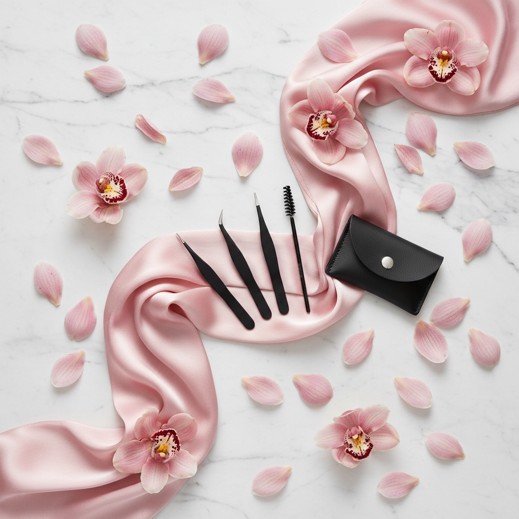 Tweezer Set – S-Curve Scarf & Pink Orchid Petals