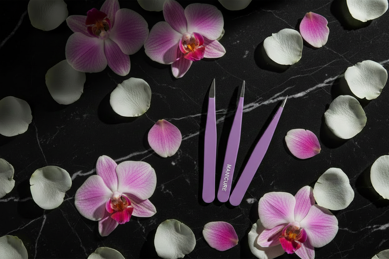 Tweezers - Rose & Orchid Petals on Black Marble